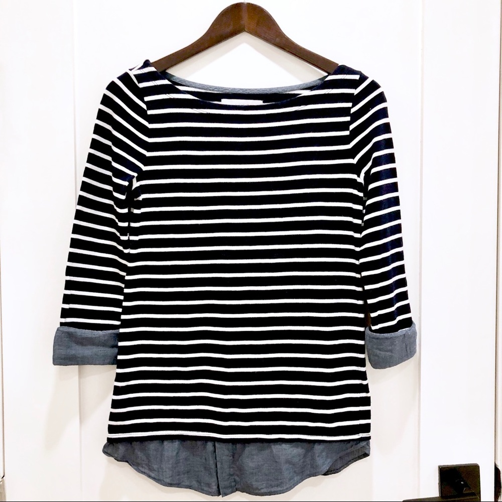 Loft Navy & White Striped Layered Look Top XXS